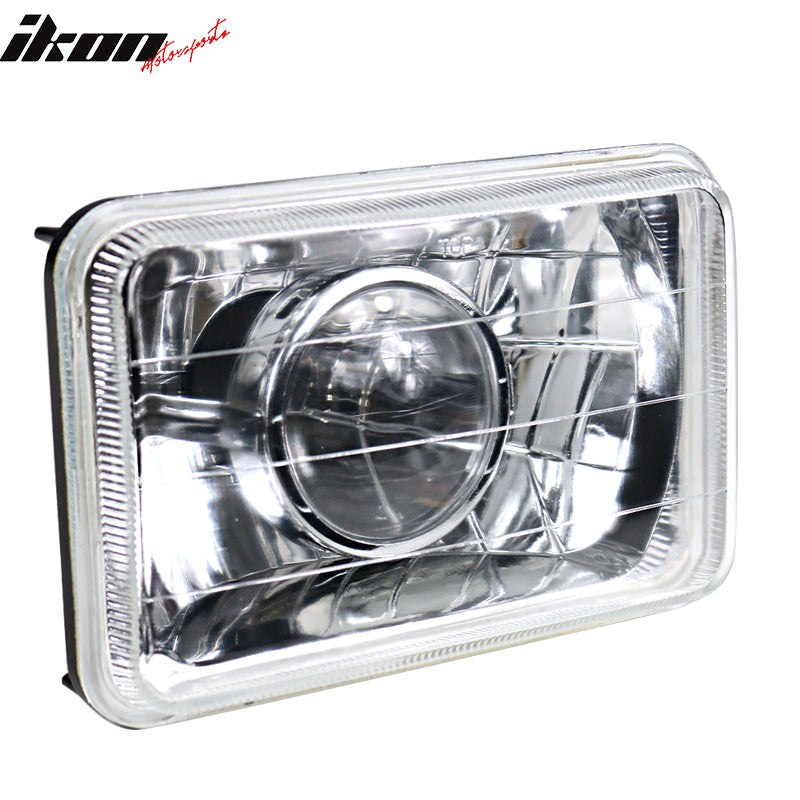 Pair 7x6 inch Glass Lens White LED Halo Projector chrome H4 Headlights Headlamp | UK Pair 7x6 inch Glass Lens White LED Halo Projector chrome H4 Headlights Headlamp | UK
