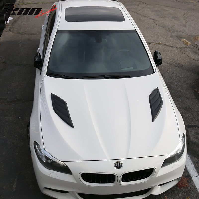 IKON MOTORSPORTS Front Hood Vent Universal Fit For Most Vehicles Car Black ABS Air Flow Hood Vent Scoop Bonnet Cover 2PC