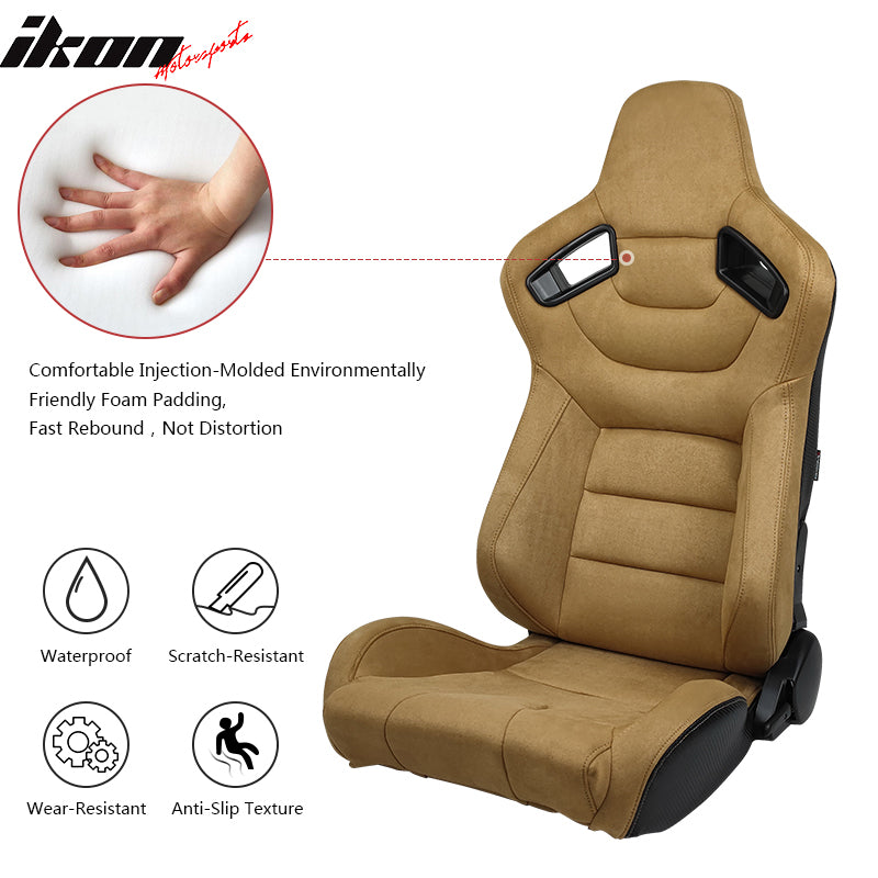 Universal Reclinable Racing Seat Dual Slider Left Brown Suede & Carbon Leather