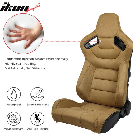 Universal Reclinable Racing Seat Dual Slider Left Brown Suede & Carbon Leather