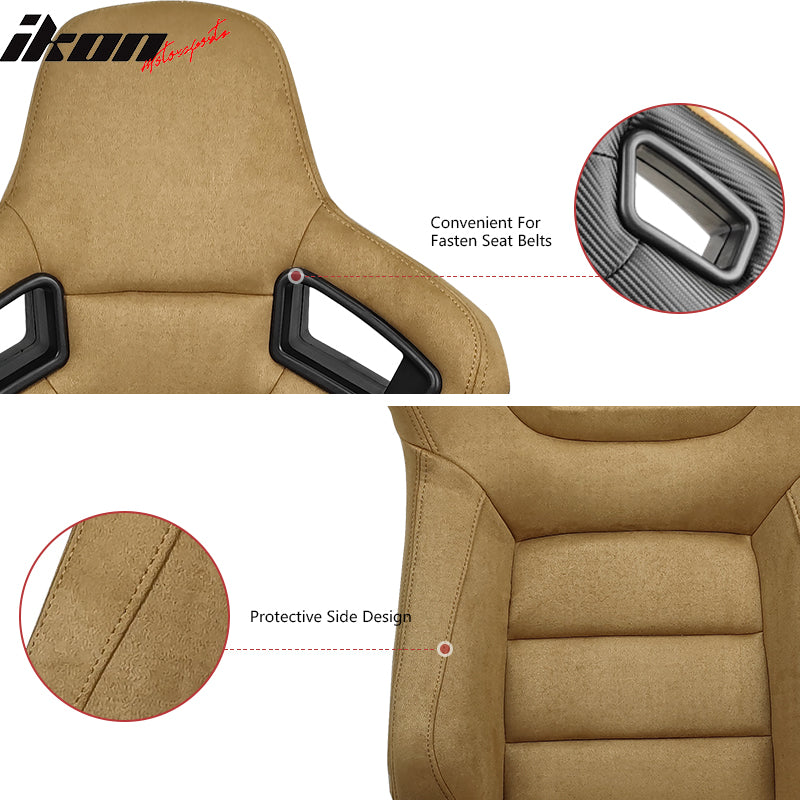 Universal Reclinable Racing Seat Dual Slider Left Brown Suede & Carbon Leather