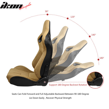 Universal Reclinable Racing Seat Dual Slider Left Brown Suede & Carbon Leather