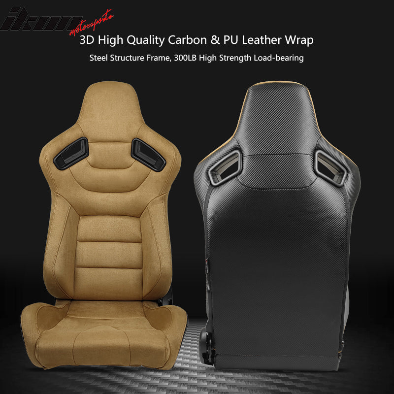 Universal Reclinable Racing Seat Dual Slider Left Brown Suede & Carbon Leather