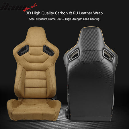 Universal Reclinable Racing Seat Dual Slider Left Brown Suede & Carbon Leather