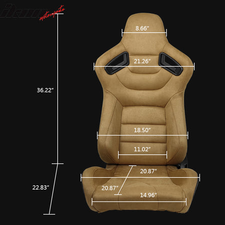 Universal Reclinable Racing Seat Dual Slider Left Brown Suede & Carbon Leather