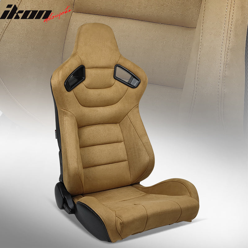 Universal Brown Right Racing Seat Dual Slider Suede Carbon Leather