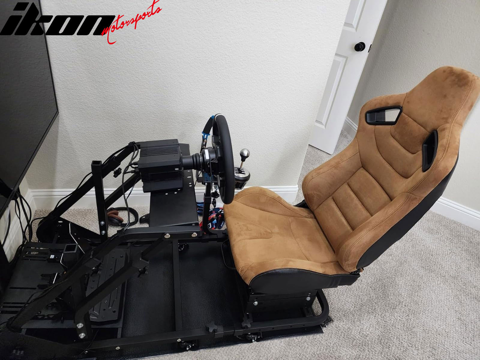 Universal Reclinable Racing Seat Dual Slider Right Brown Suede