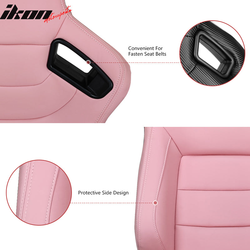 Universal Pair Reclinable Racing Seat Dual Slider Pink Pu&Carbon Leather Back