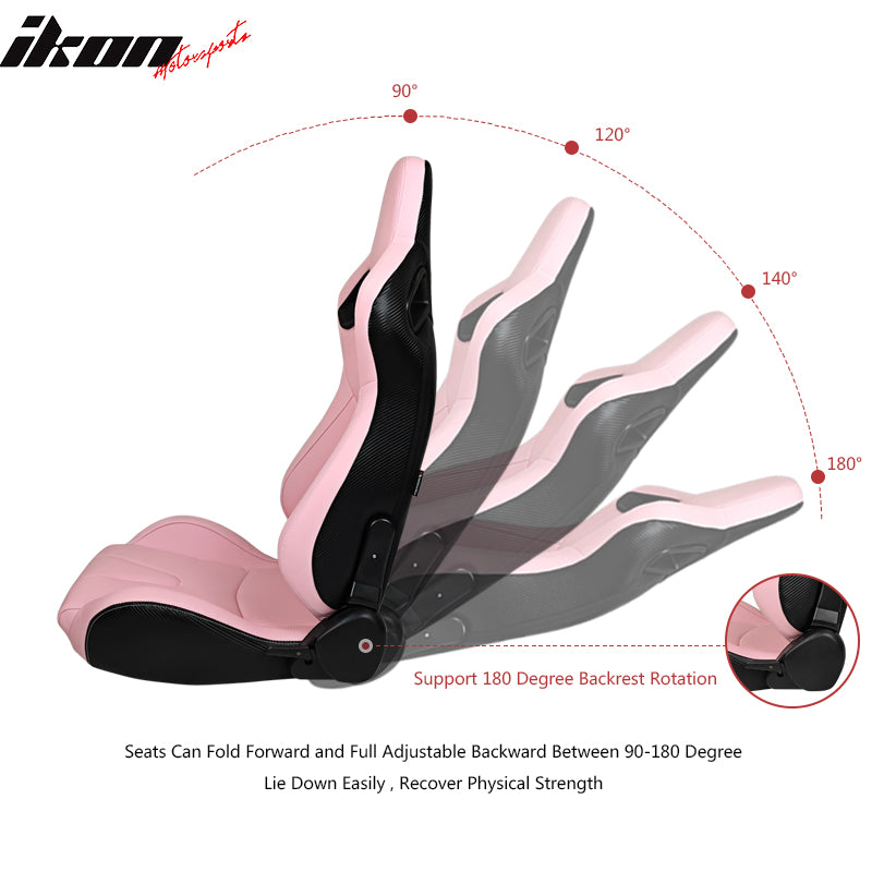Universal Pair Reclinable Racing Seat Dual Slider Pink Pu&Carbon Leather Back