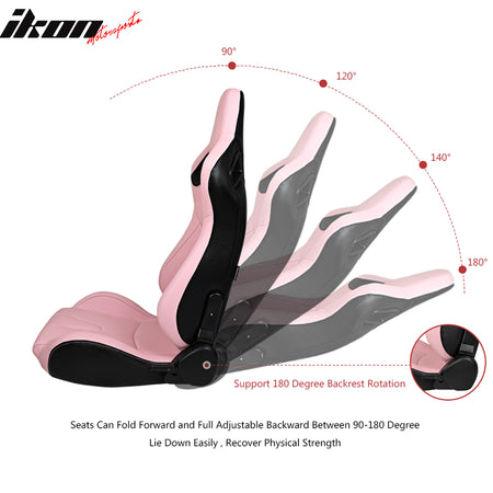 Universal Pair Reclinable Racing Seat Dual Slider Pink Pu&Carbon Leather Back