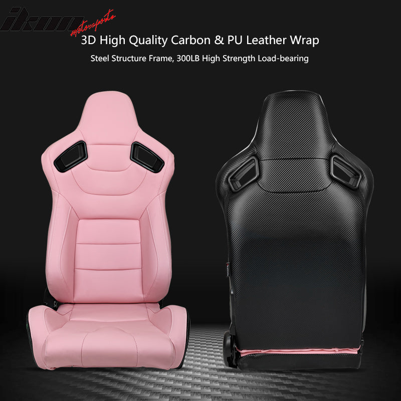 Universal Pair Reclinable Racing Seat Dual Slider Pink Pu&Carbon Leather Back