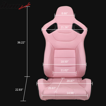 Universal Pair Reclinable Racing Seat Dual Slider Pink Pu&Carbon Leather Back