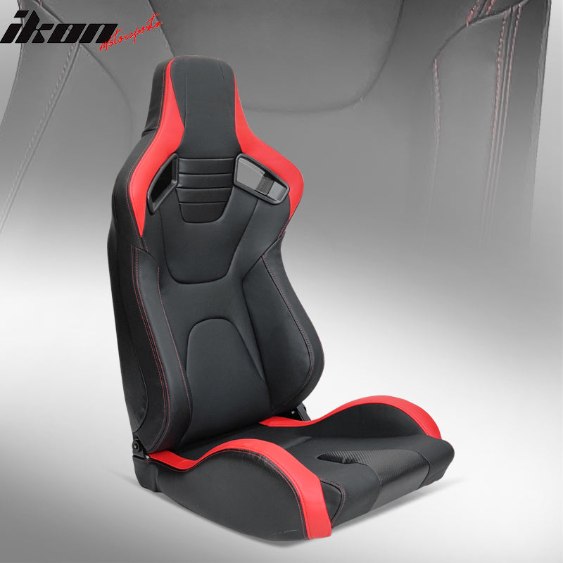 Universal Red Stripe Left Racing Seat Dual Slider PU Carbon Leather