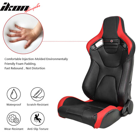 Universal Reclinable Racing Seat Dual Slider Left PU & Carbon Leather Red Stripe