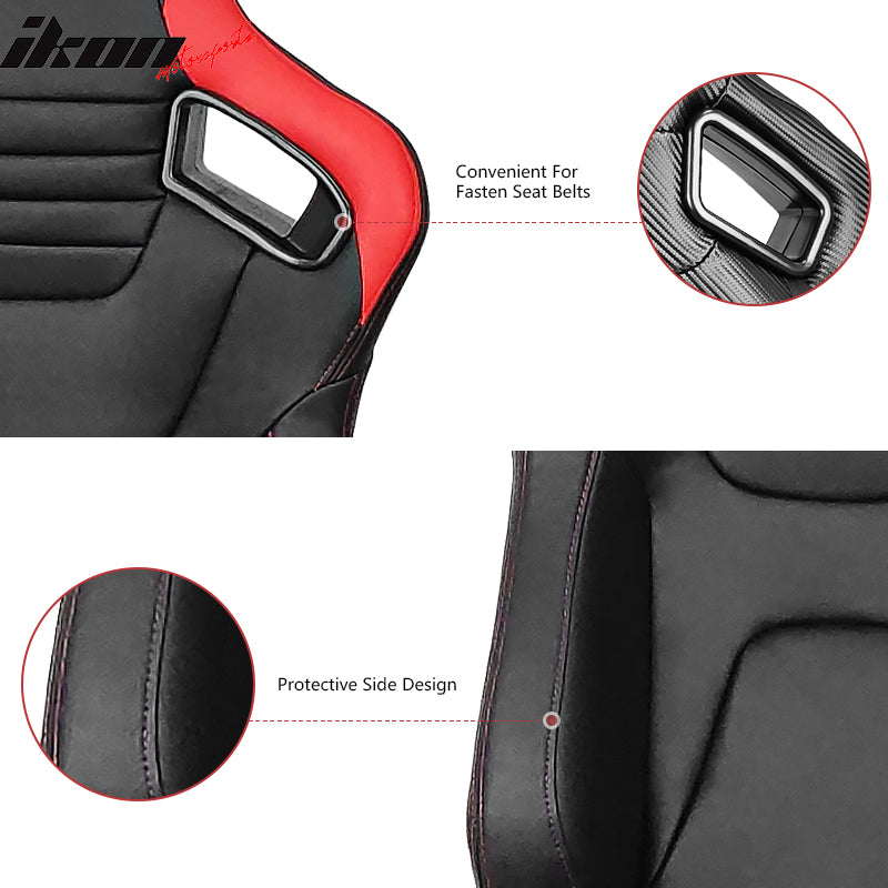 Universal Reclinable Racing Seat Dual Slider Left PU & Carbon Leather Red Stripe
