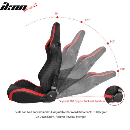 Universal Reclinable Racing Seat Dual Slider Left PU & Carbon Leather Red Stripe