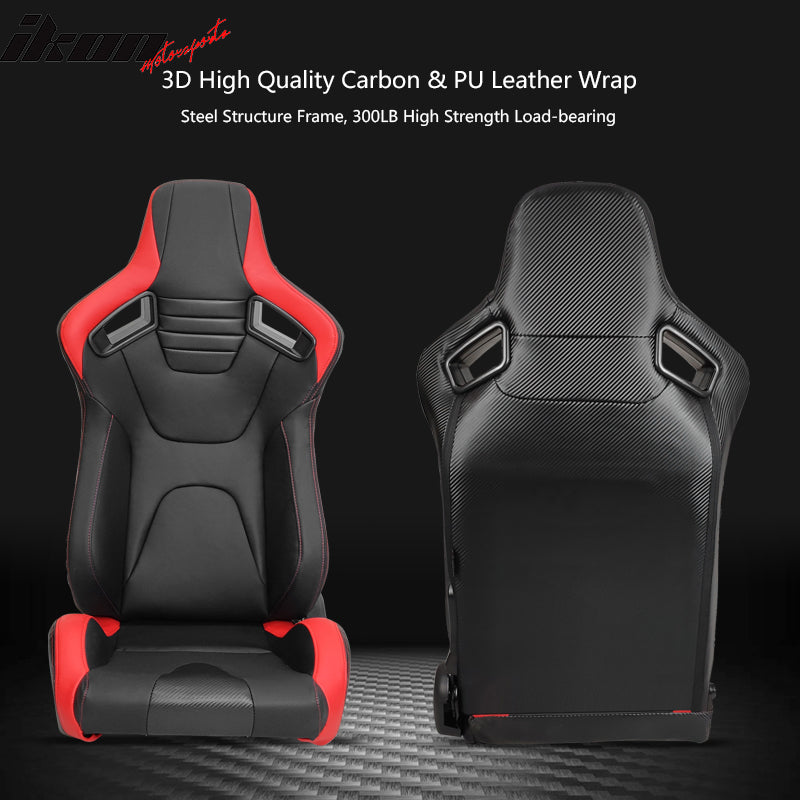 Universal Reclinable Racing Seat Dual Slider Left PU & Carbon Leather Red Stripe