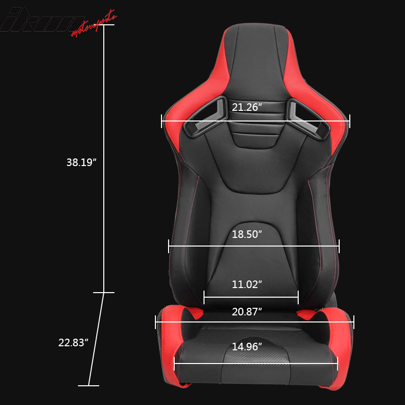 Universal Reclinable Racing Seat Dual Slider Left PU & Carbon Leather Red Stripe