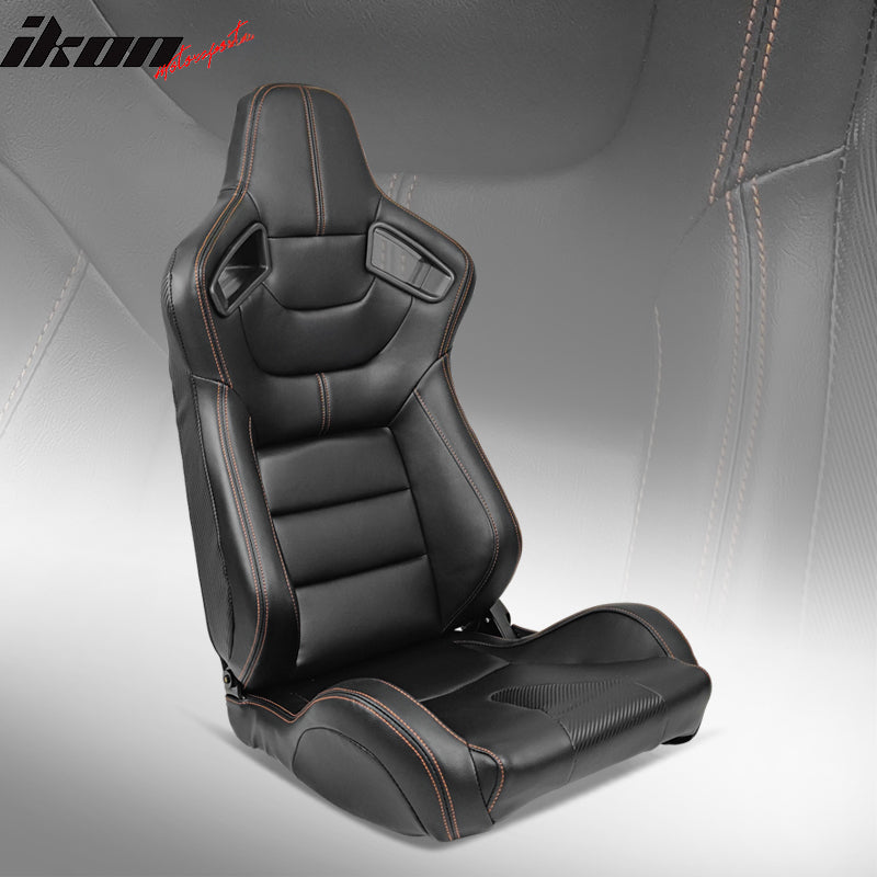 Universal Orange Stitch Left Racing Seat Dual Slider PU Carbon Leather