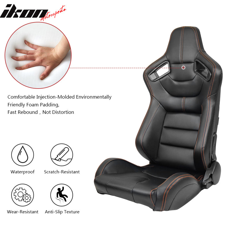 Universal Adjust Racing Seat Dual Slider Left PU Carbon Leather Orange Stitch