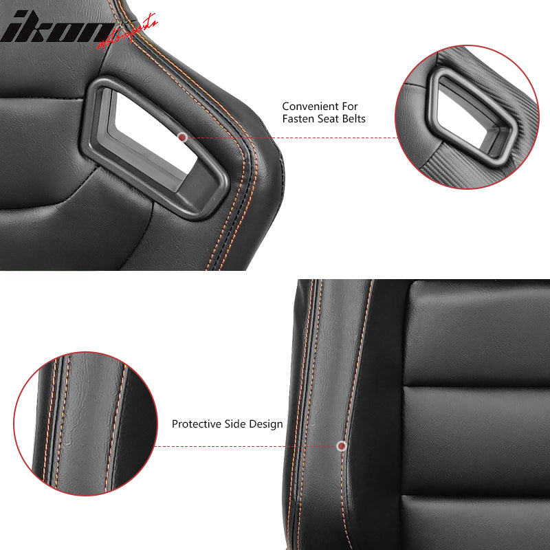 Universal Adjust Racing Seat Dual Slider Left PU Carbon Leather Orange Stitch
