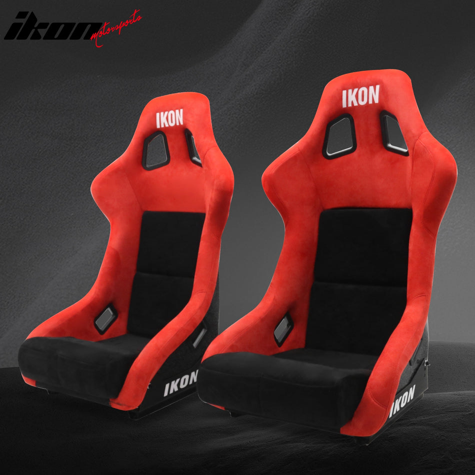 Universal Racing Bucket Seats Slider Suede Left+ Right Black Red