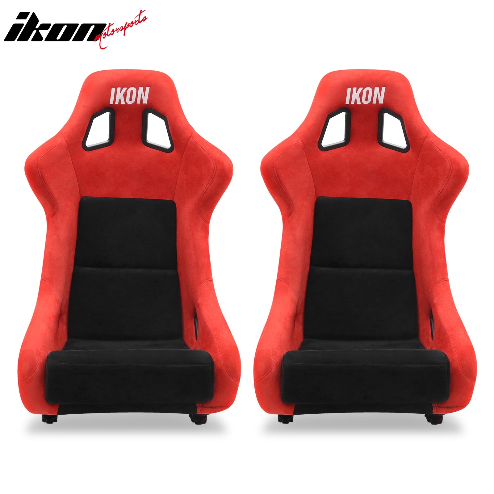Pair Universal Ergonomic Bucket Racing Seats Slider Suede Black Red Left Right