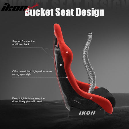 Pair Universal Ergonomic Bucket Racing Seats Slider Suede Black Red Left Right