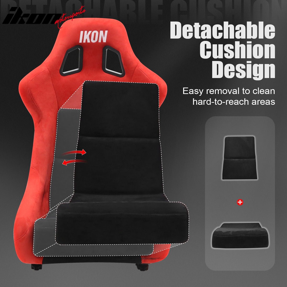 Pair Universal Ergonomic Bucket Racing Seats Slider Suede Black Red Left Right