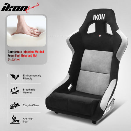 Pair Universal Adjustable Bucket Racing Seats Slider Suede Silver Left Right