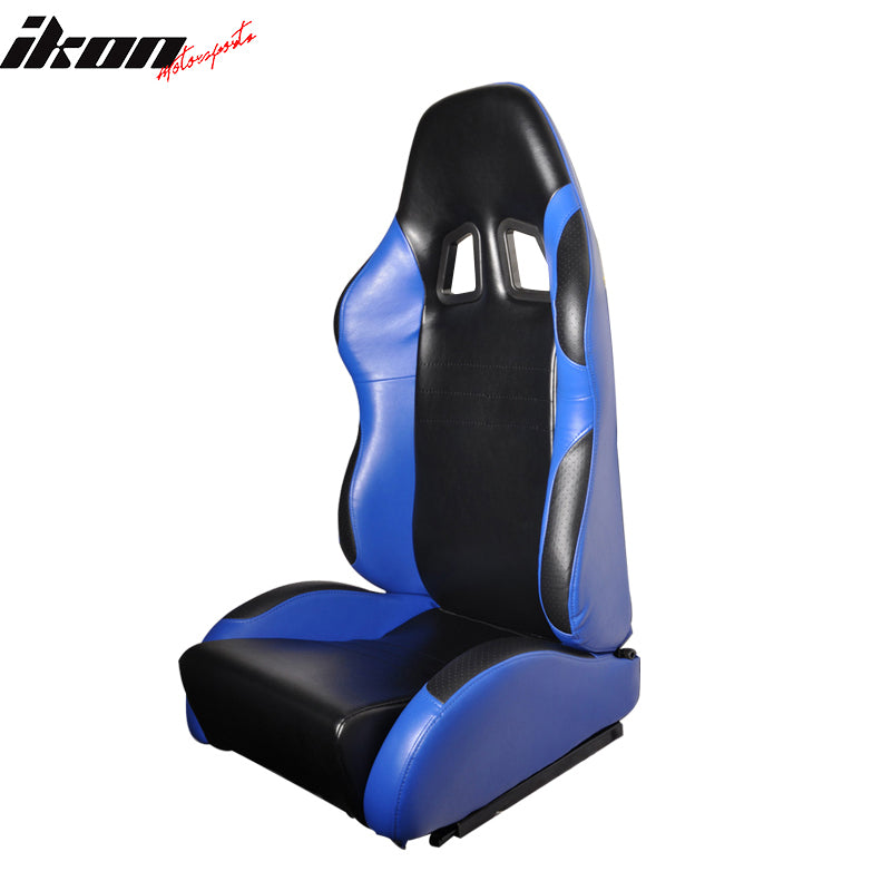 Universal Reclinable Racing Seats Slider Passenger Black Blue PVC