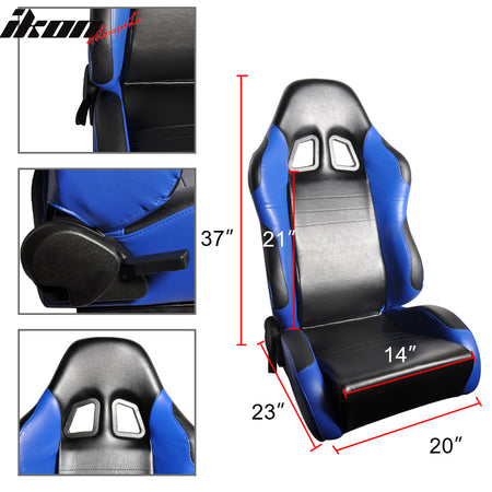 Universal Reclinable Racing Seats Slider Passenger Black Blue PVC