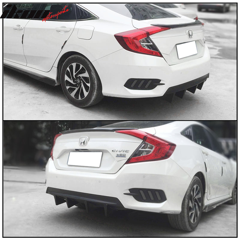 Rear Diffuser Universal Fitment, Unpainted Black ABS Plastic Splitter Spoiler Valance Under Lip Body kit by IKON MOTORSPORTS