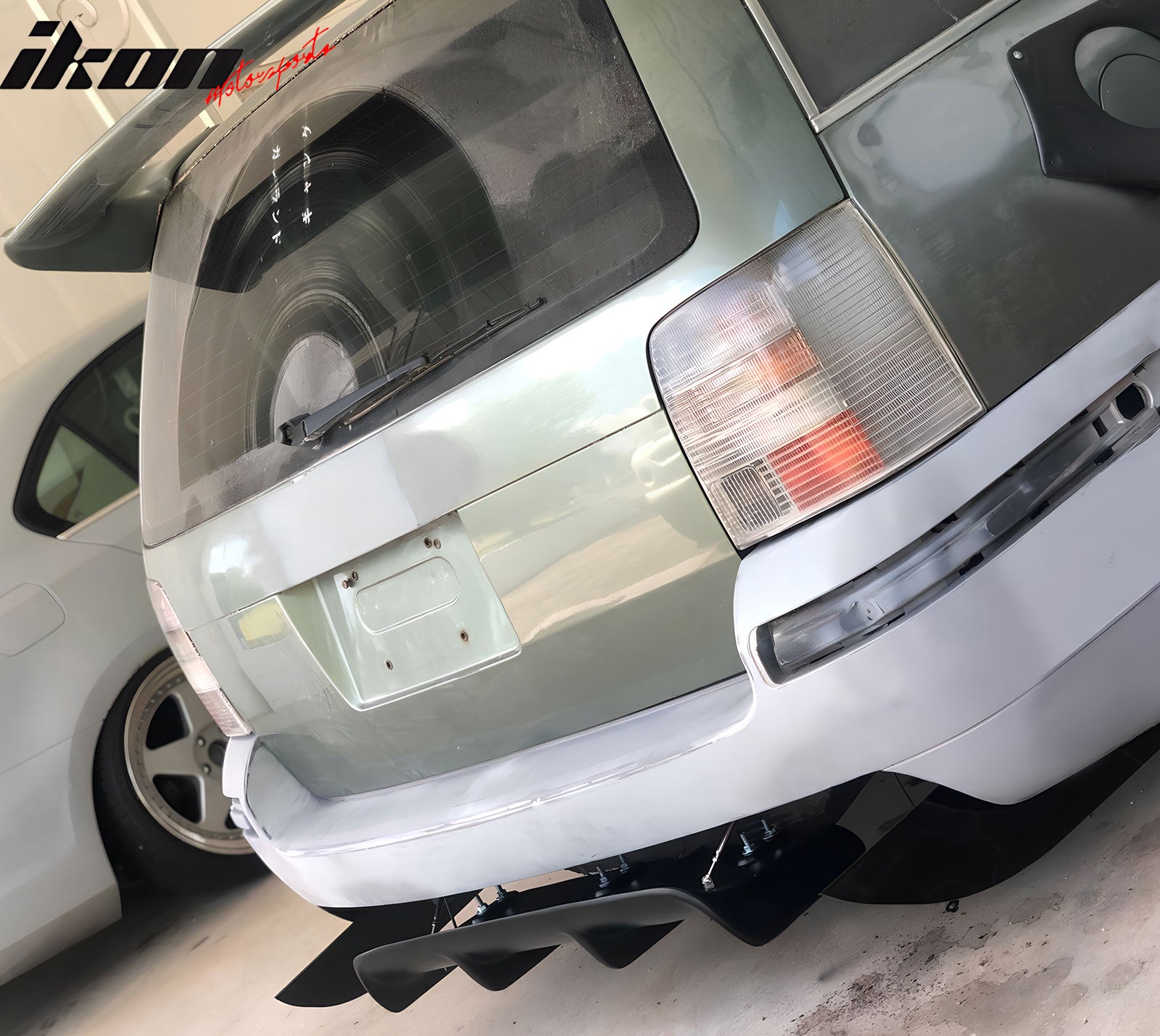 IKON MOTORSPORTS Rear Bumper Lip/Diffuser, Universal Fit 31" x 9" MDA Style Matte Black Fiberglass FRP Shark 4-Fin Splitter Protector, for Most Cars Sedan Coupe Hatchback Wagon