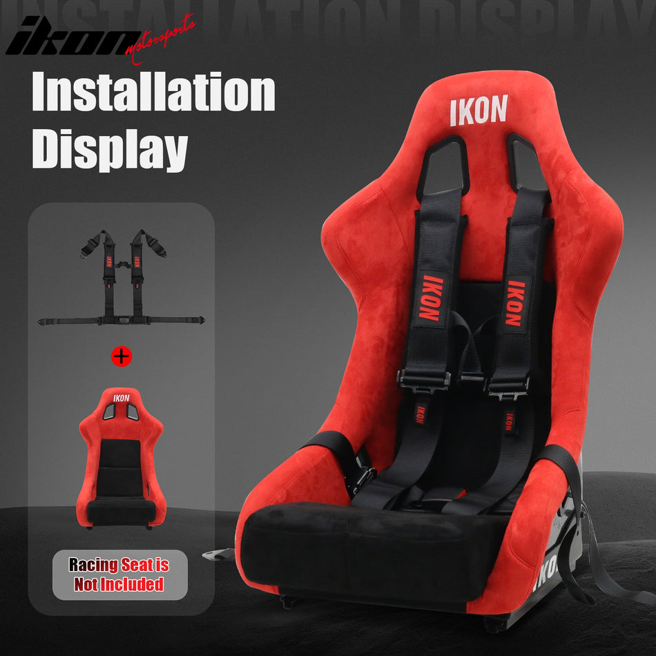 Universal Pair 4 Point Adjustable Racing Seat Belt Harness 3" Strap Buckle Black