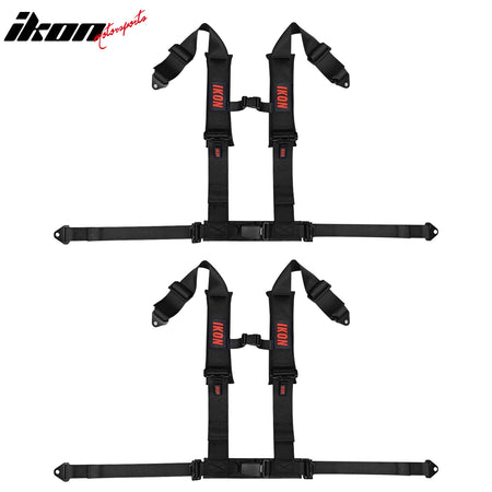 Universal Pair 4 Point Adjustable Racing Seat Belt Harness 3" Strap Buckle Black