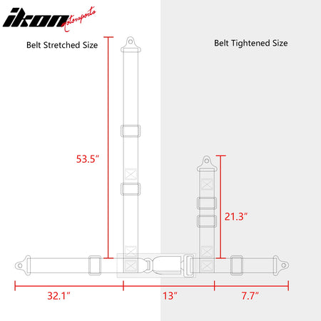 Universal Pair 4 Point Adjustable Racing Seat Belt Harness 3" Strap Buckle Black
