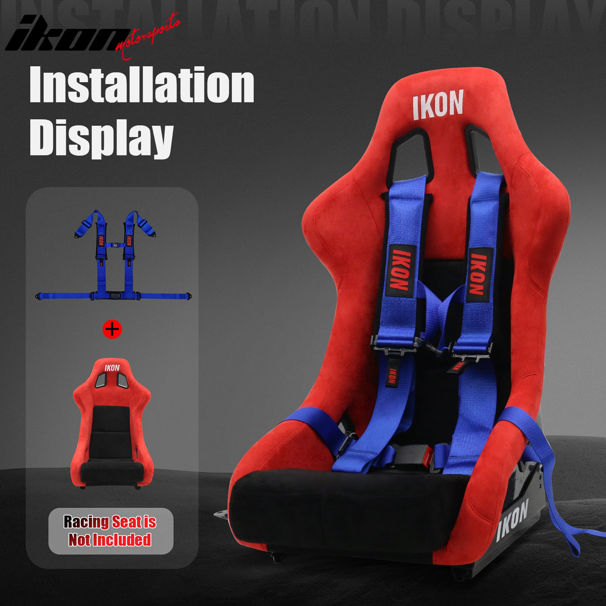 Universal Pair 4 Point Adjustable Racing Seat Belt Harness 3" Strap Buckle Blue