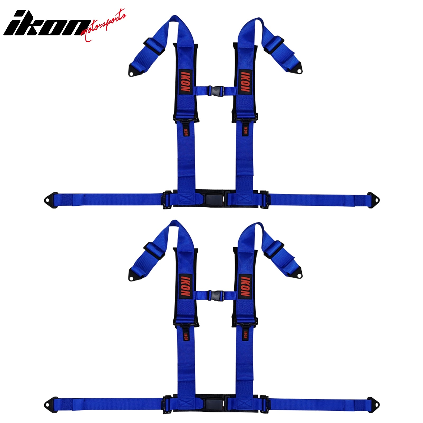 Universal Pair 4 Point Adjustable Racing Seat Belt Harness 3" Strap Buckle Blue