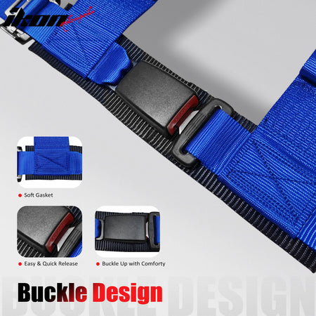 Universal Pair 4 Point Adjustable Racing Seat Belt Harness 3" Strap Buckle Blue