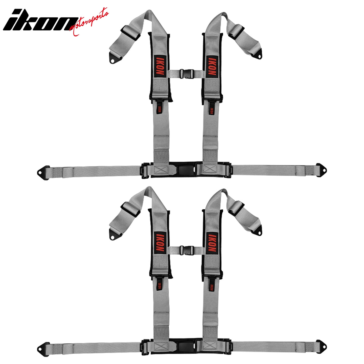 Universal Pair 4 Point Adjustable Racing Seat Belt Harness 3" Strap Buckle Grey
