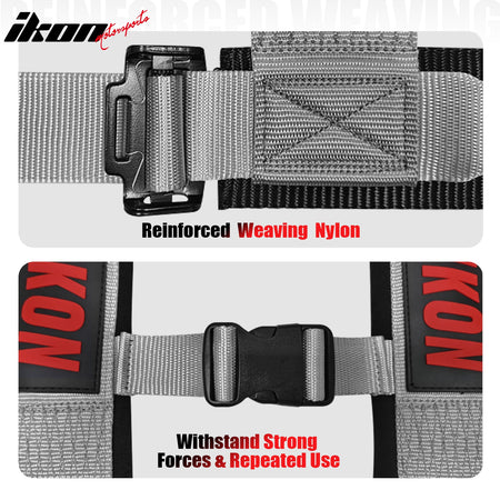 Universal Pair 4 Point Adjustable Racing Seat Belt Harness 3" Strap Buckle Grey