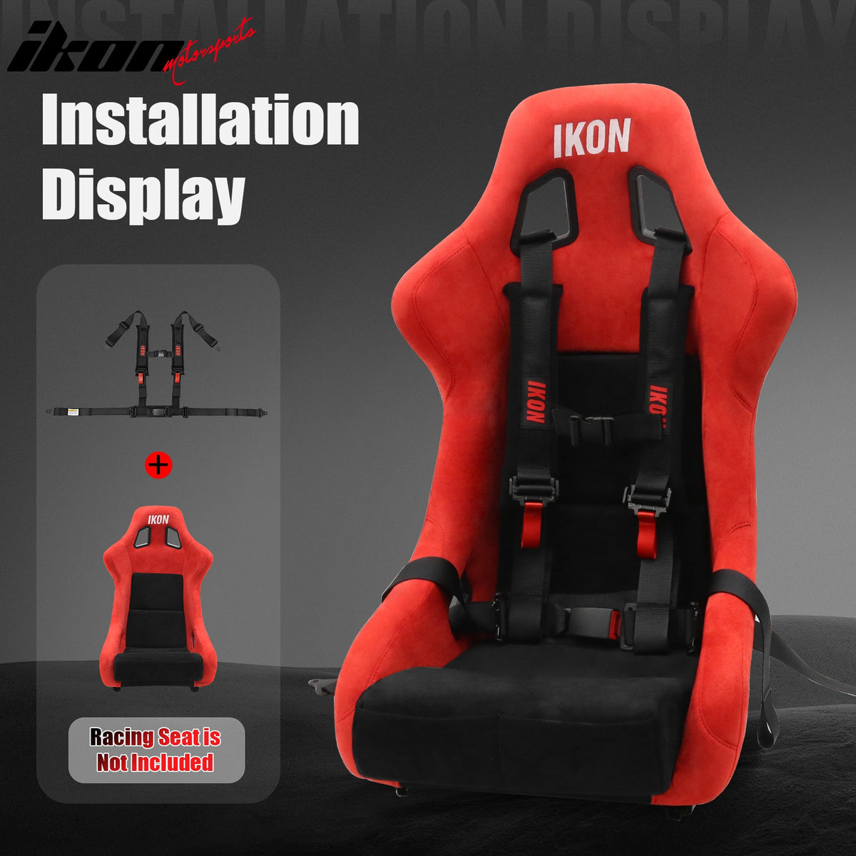 Universal 4 Point Adjustable Racing Seat Belt Harness 2" Wide Strap Buckle Black