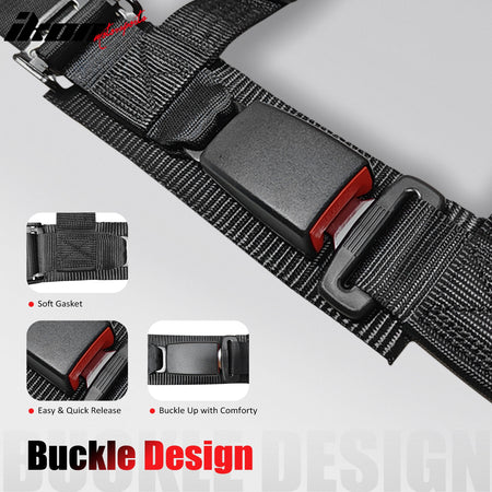 Universal 4 Point Adjustable Racing Seat Belt Harness 2" Wide Strap Buckle Black