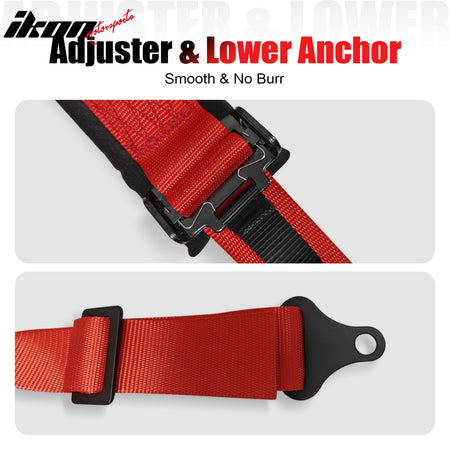 Universal 4 Point Adjustable Racing Seat Belt Harness 2" Wide Strap Buckle Red