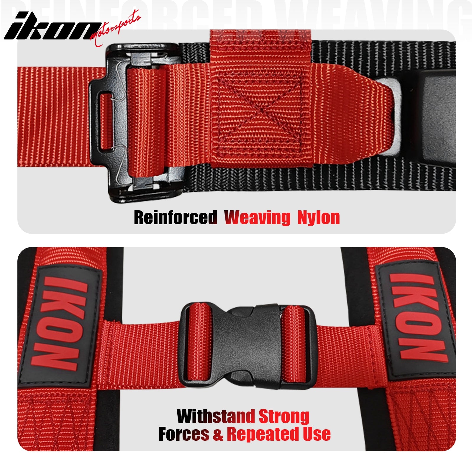 Universal 4 Point Adjustable Racing Seat Belt Harness 2" Wide Strap Buckle Red