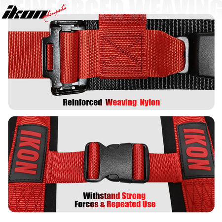 Universal 4 Point Adjustable Racing Seat Belt Harness 2" Wide Strap Buckle Red