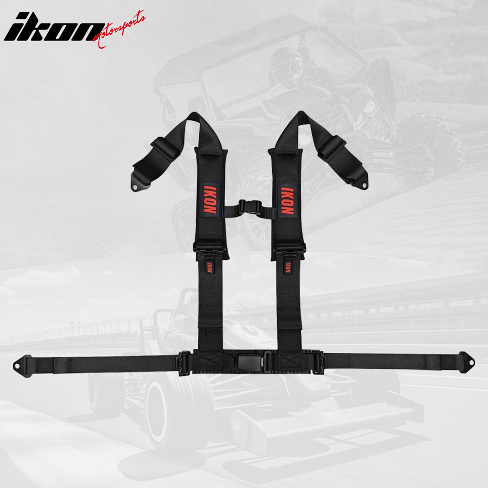 Universal 3" Wide 4 Point Buckle Racing Seat Belt Harness Nylon Black