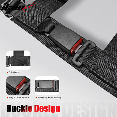 Universal 4 Point Adjustable Racing Seat Belt Harness 3" Wide Strap Buckle Black
