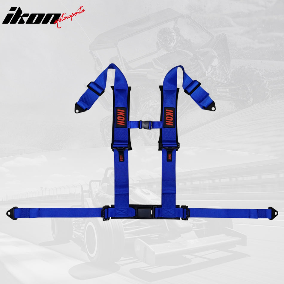 Universal 3" Wide 4 Point Buckle Racing Seat Belt Harness Nylon Blue